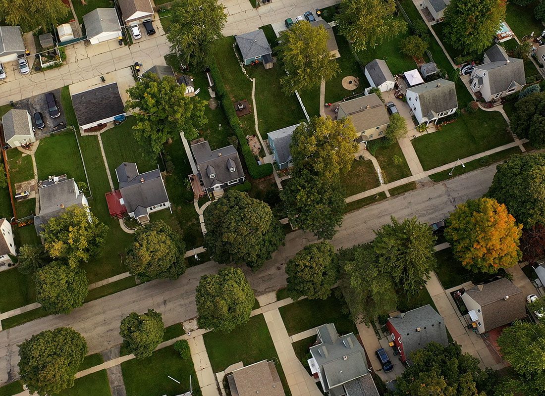 Springfield, MO - Aerial View of Residential Homes With Trees on a Sunny Day